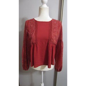 Taylor & Sage Small Embroidered Babydoll Balloon Boho Peasant Top